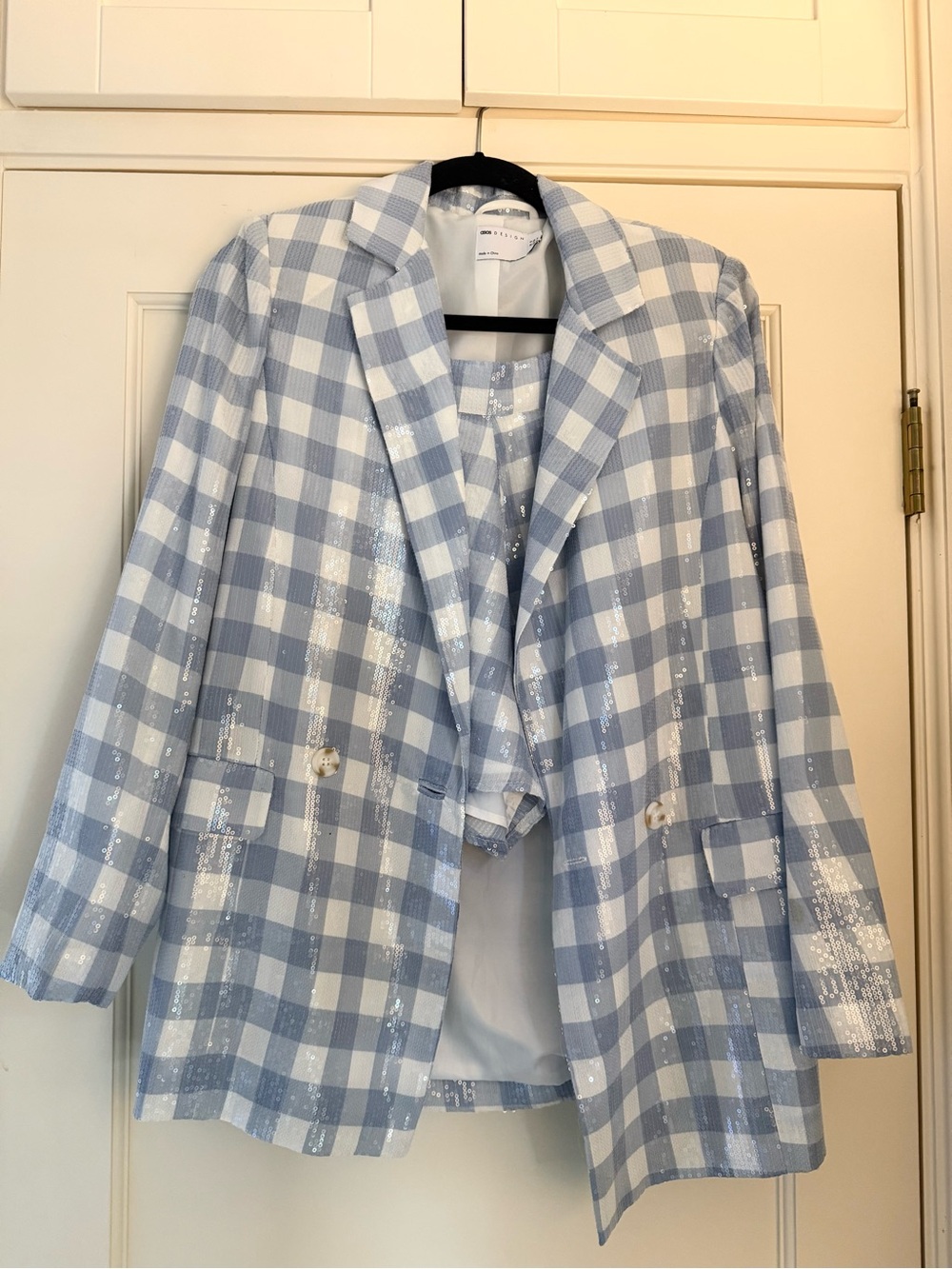 ASOS Checked Sequin Blazer & Short Set